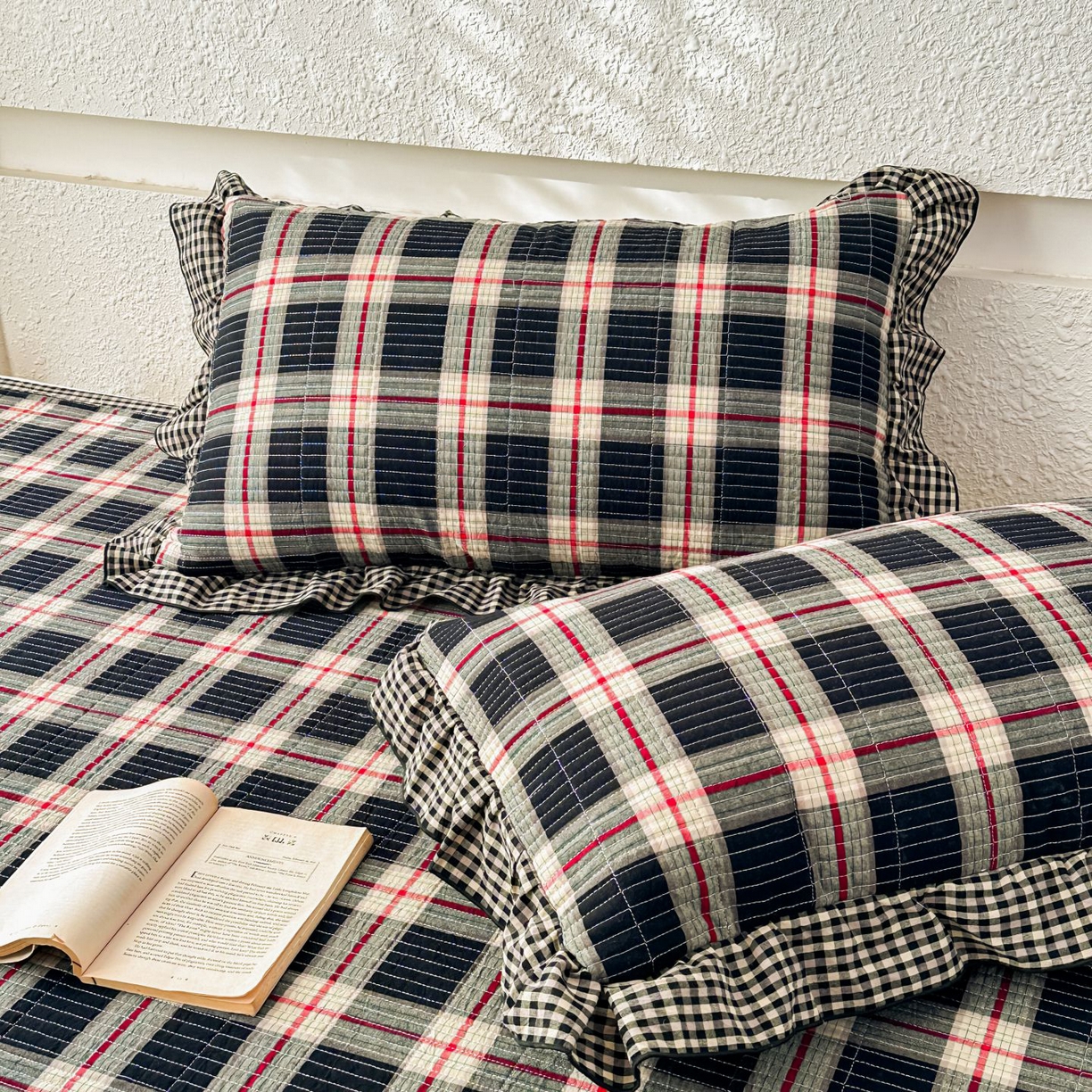 91家纺网 家纺一手货源 找家纺 暖居 2026新款大尺寸全棉色织花边款榻榻米农村大炕盖 英式格纹