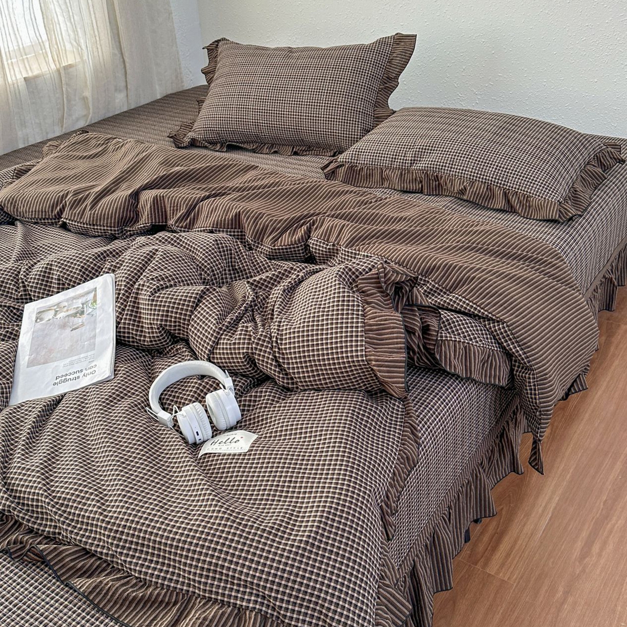 91家纺网 家纺一手货源 找家纺 暖居 2026新款大尺寸全棉色织花边款榻榻米农村大炕盖 松野