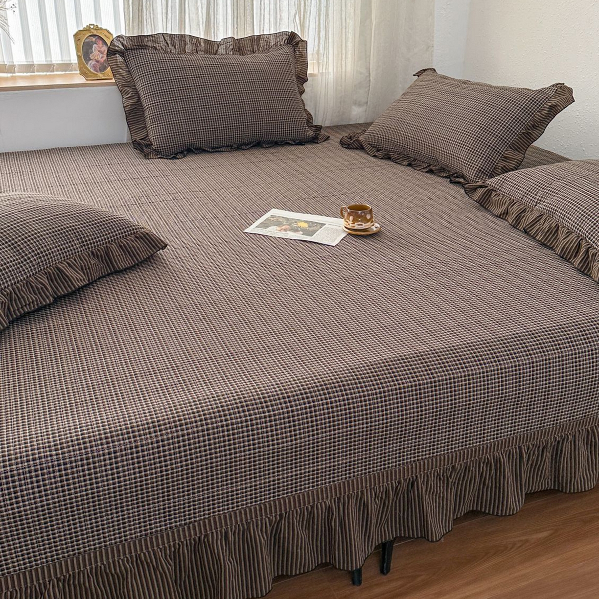 91家纺网 家纺一手货源 找家纺 暖居 2026新款大尺寸全棉色织花边款榻榻米农村大炕盖 松野