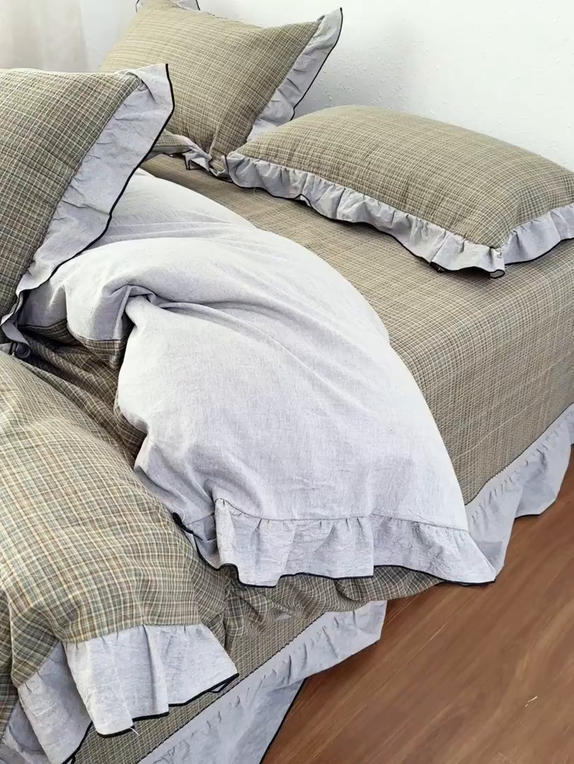 91家纺网 家纺一手货源 找家纺 暖居 2026新款大尺寸全棉色织花边款榻榻米农村大炕盖 简溪