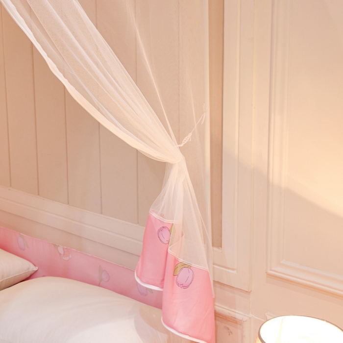 91家纺网 家纺一手货源 找家纺 千逸虹 2026新款卡通加密加大全底坐床遮光防摔回底蚊帐 郁金香粉-回底