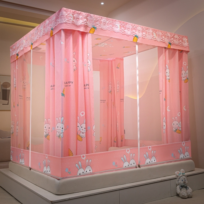 91家纺网 家纺一手货源 找家纺 千逸虹 2026新款卡通加密加大全底坐床遮光防摔回底蚊帐 萝卜兔-回底