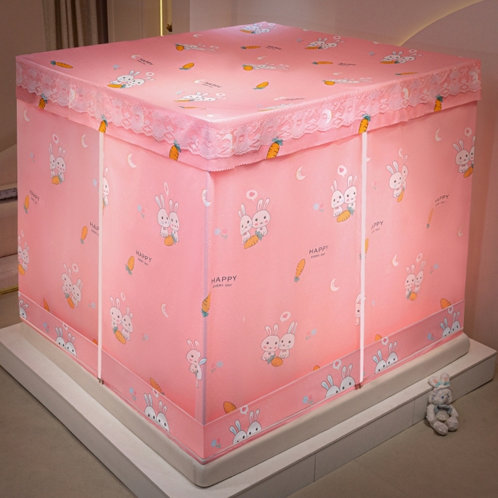 91家纺网 家纺一手货源 找家纺 千逸虹 2026新款卡通加密加大全底坐床遮光防摔回底蚊帐 萝卜兔-回底