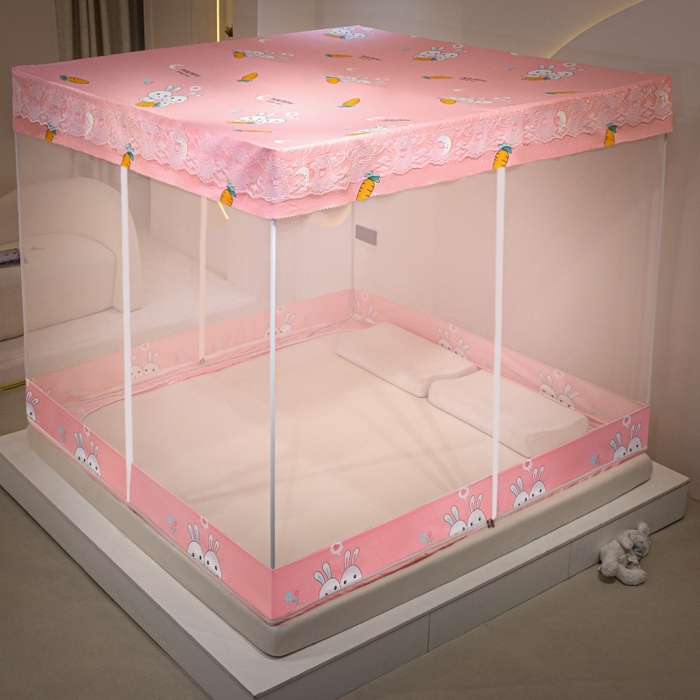 91家纺网 家纺一手货源 找家纺 千逸虹 2026新款卡通加密加大全底坐床遮光防摔回底蚊帐 萝卜兔-回底