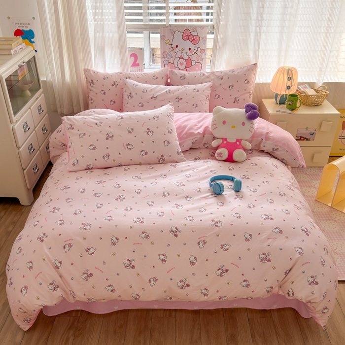 91家纺网 家纺一手货源 找家纺 曼之夏 2026新款全棉三丽鸥正版授权卡通四件套 电话凯蒂