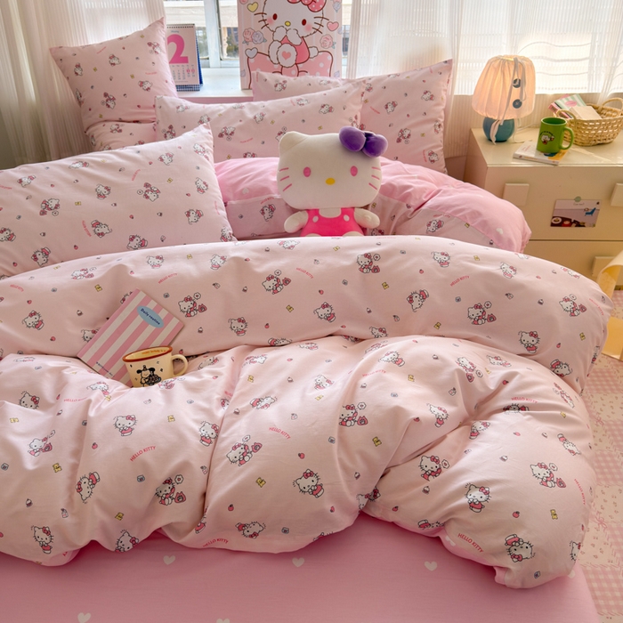 91家纺网 家纺一手货源 找家纺 曼之夏 2026新款全棉三丽鸥正版授权卡通四件套 电话凯蒂