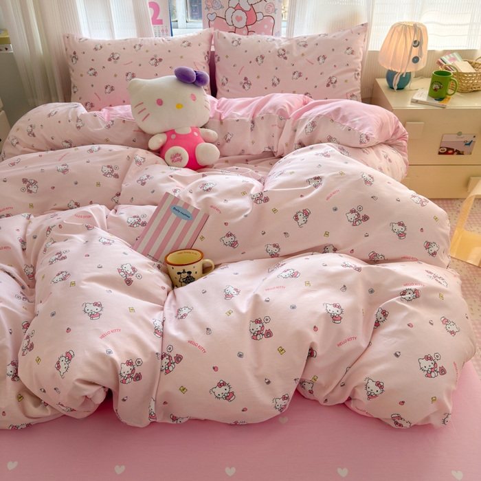 91家纺网 家纺一手货源 找家纺 曼之夏 2026新款全棉三丽鸥正版授权卡通四件套 电话凯蒂