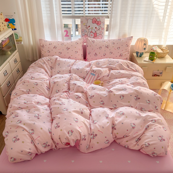 91家纺网 家纺一手货源 找家纺 曼之夏 2026新款全棉三丽鸥正版授权卡通四件套 电话凯蒂