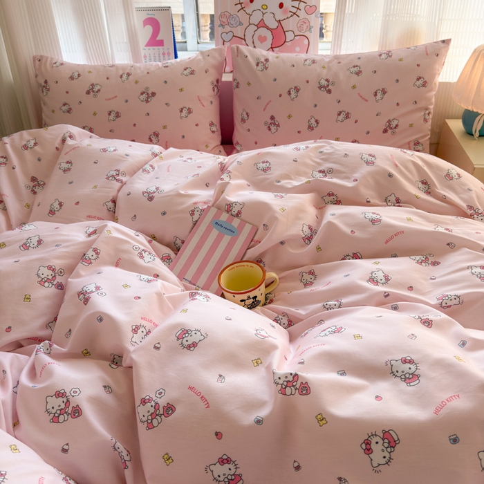 91家纺网 家纺一手货源 找家纺 曼之夏 2026新款全棉三丽鸥正版授权卡通四件套 电话凯蒂