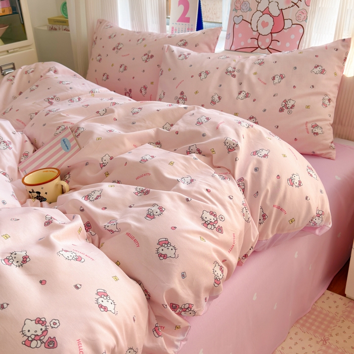 91家纺网 家纺一手货源 找家纺 曼之夏 2026新款全棉三丽鸥正版授权卡通四件套 电话凯蒂