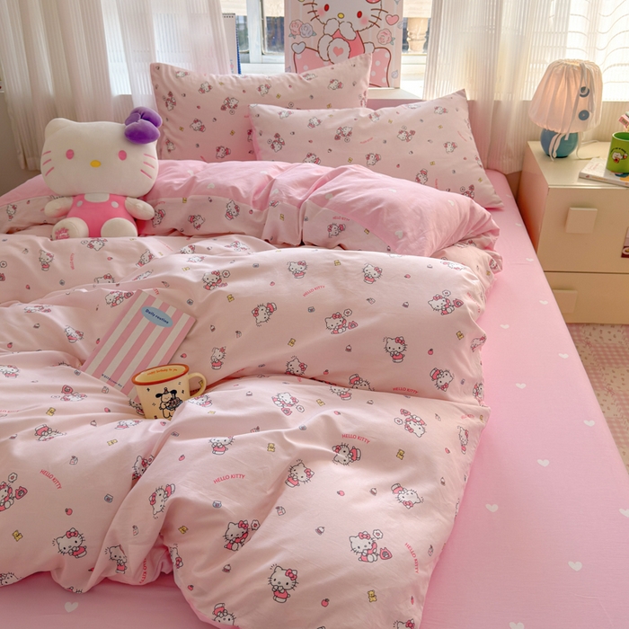 91家纺网 家纺一手货源 找家纺 曼之夏 2026新款全棉三丽鸥正版授权卡通四件套 电话凯蒂