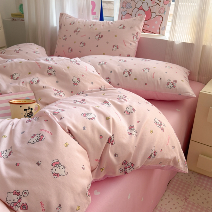 91家纺网 家纺一手货源 找家纺 曼之夏 2026新款全棉三丽鸥正版授权卡通四件套 电话凯蒂