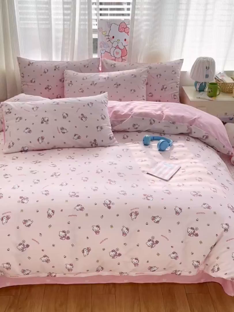 91家纺网 家纺一手货源 找家纺 曼之夏 2026新款全棉三丽鸥正版授权卡通四件套 电话凯蒂