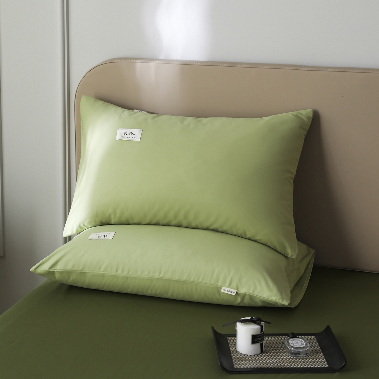 91家纺网 家纺一手货源 找家纺 眠博士 2026新款轻奢简约全棉40支拼色四件套 全棉拼色-浅绿+军绿