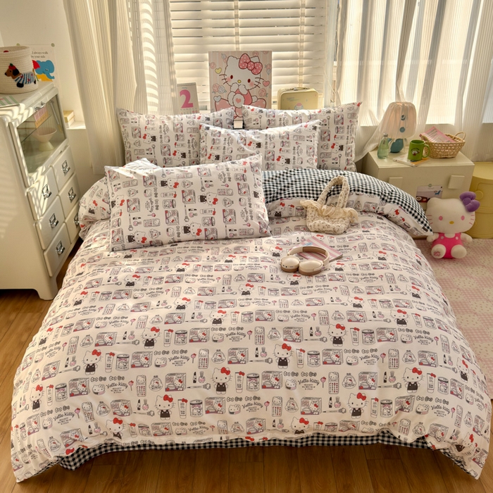 91家纺网 家纺一手货源 找家纺 曼之夏 2026新款全棉三丽鸥正版授权卡通四件套 都市凯蒂