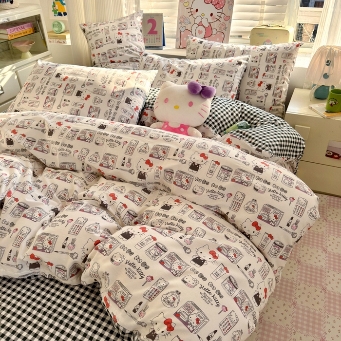 91家纺网 家纺一手货源 找家纺 曼之夏 2026新款全棉三丽鸥正版授权卡通四件套 都市凯蒂