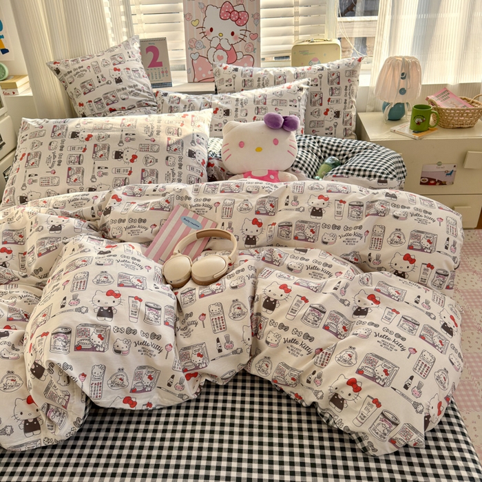 91家纺网 家纺一手货源 找家纺 曼之夏 2026新款全棉三丽鸥正版授权卡通四件套 都市凯蒂