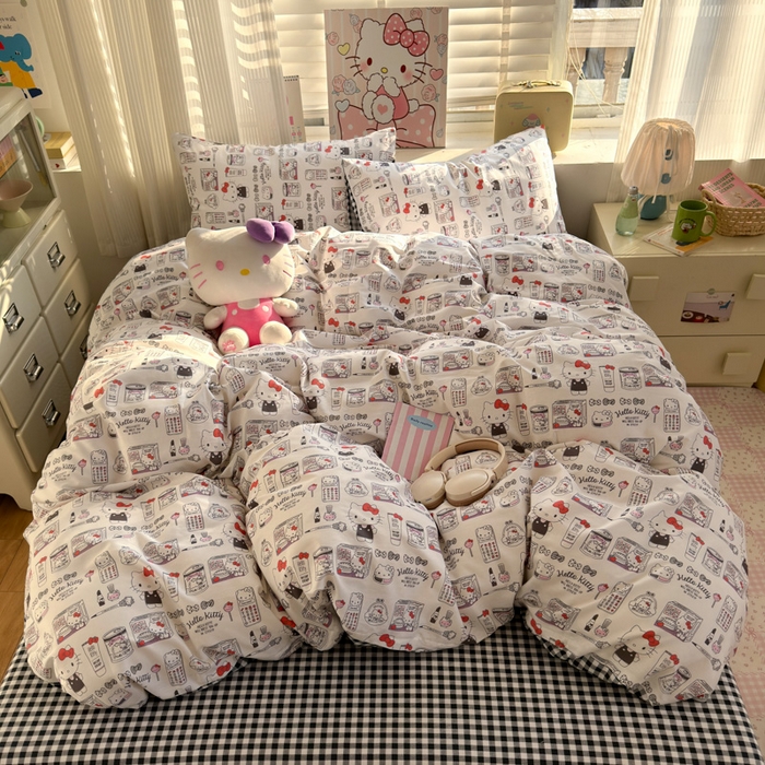 91家纺网 家纺一手货源 找家纺 曼之夏 2026新款全棉三丽鸥正版授权卡通四件套 都市凯蒂