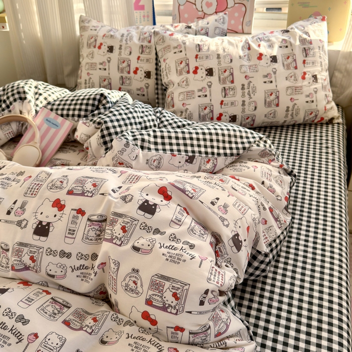 91家纺网 家纺一手货源 找家纺 曼之夏 2026新款全棉三丽鸥正版授权卡通四件套 都市凯蒂