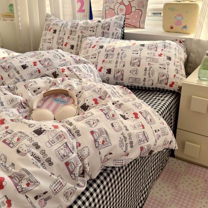 91家纺网 家纺一手货源 找家纺 曼之夏 2026新款全棉三丽鸥正版授权卡通四件套 都市凯蒂