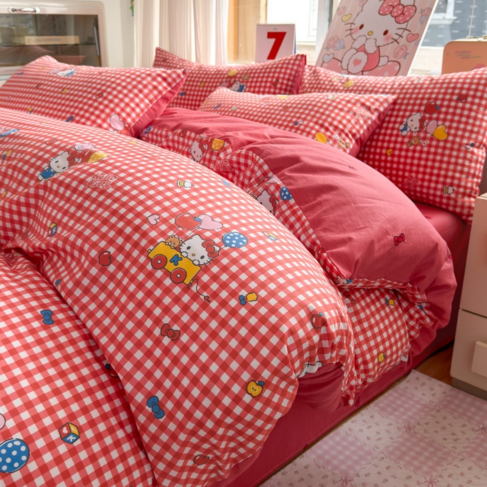 曼之夏 2026新款全棉三丽鸥正版授权卡通四件套 红格凯蒂