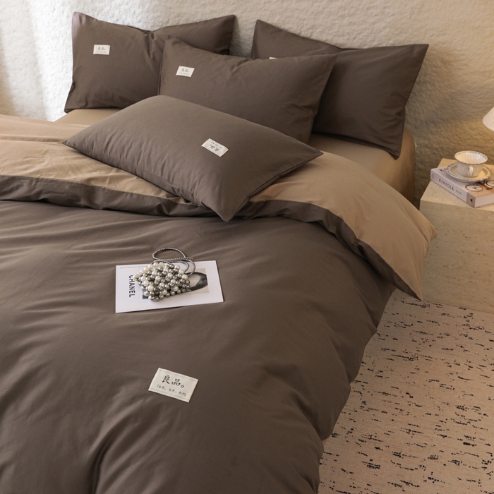 眠博士 2026新款轻奢简约全棉40支拼色四件套 全棉拼色-春泥+卡其