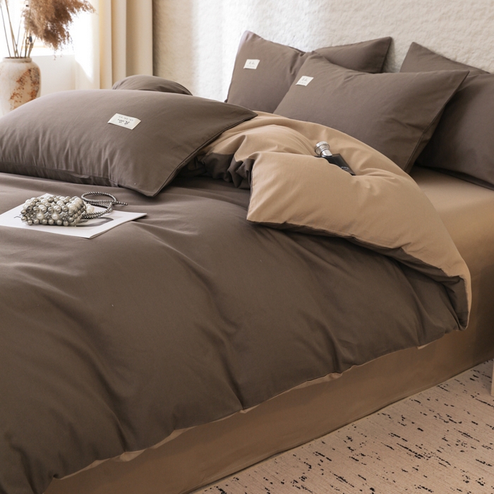 91家纺网 家纺一手货源 找家纺 眠博士 2026新款轻奢简约全棉40支拼色四件套 全棉拼色-春泥+卡其