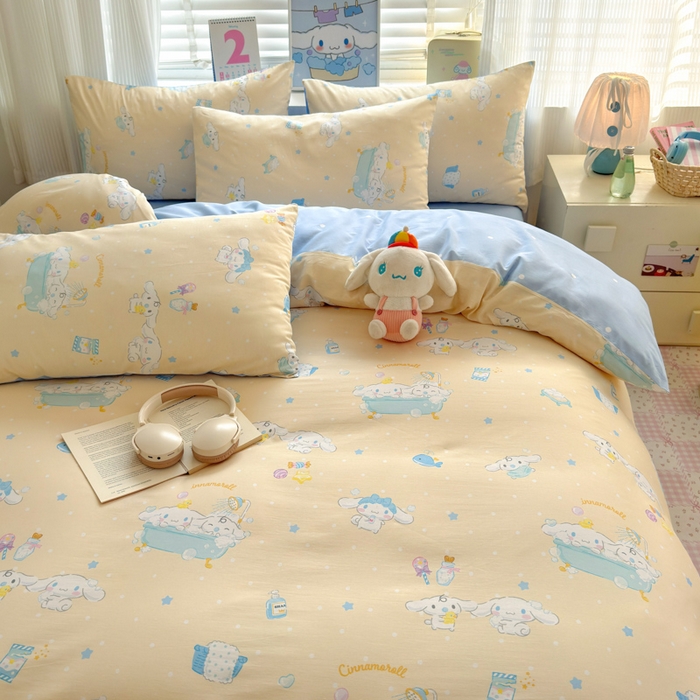 91家纺网 家纺一手货源 找家纺 曼之夏 2026新款全棉三丽鸥正版授权卡通四件套 蝴蝶结大耳狗