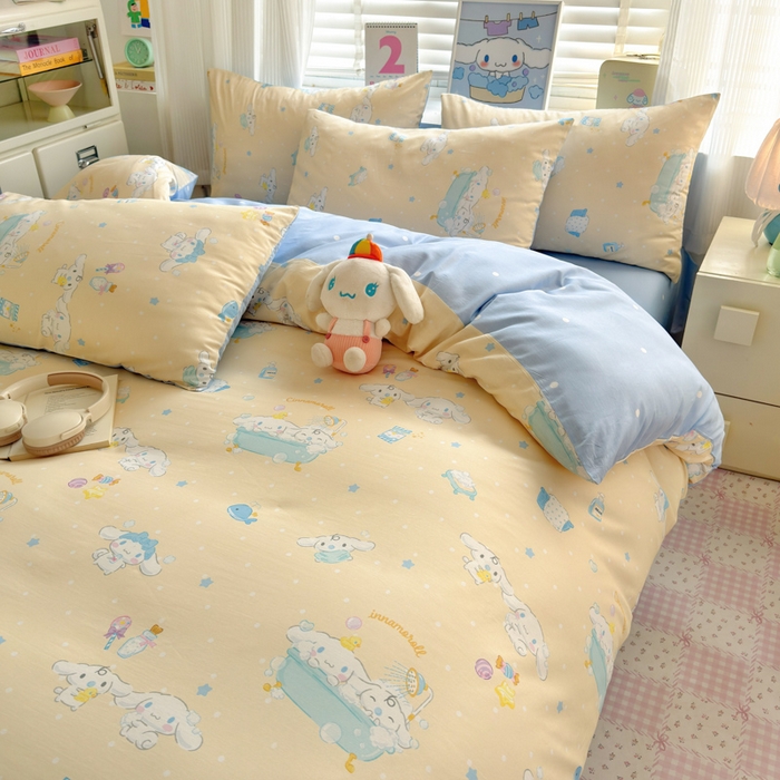 91家纺网 家纺一手货源 找家纺 曼之夏 2026新款全棉三丽鸥正版授权卡通四件套 蝴蝶结大耳狗