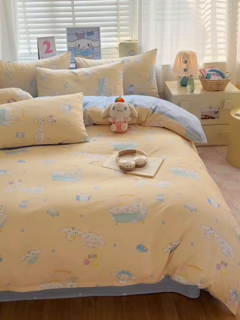 91家纺网 家纺一手货源 找家纺 曼之夏 2026新款全棉三丽鸥正版授权卡通四件套 蝴蝶结大耳狗