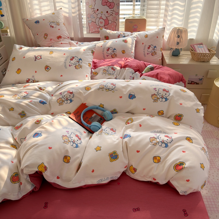 91家纺网 家纺一手货源 找家纺 曼之夏 2026新款全棉三丽鸥正版授权卡通四件套 凯蒂果果