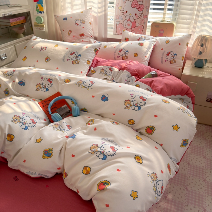 91家纺网 家纺一手货源 找家纺 曼之夏 2026新款全棉三丽鸥正版授权卡通四件套 凯蒂果果