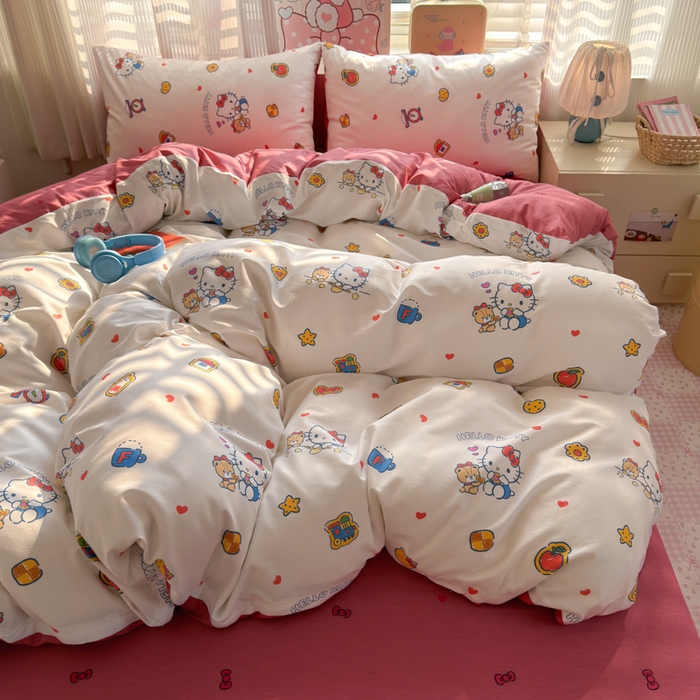 91家纺网 家纺一手货源 找家纺 曼之夏 2026新款全棉三丽鸥正版授权卡通四件套 凯蒂果果