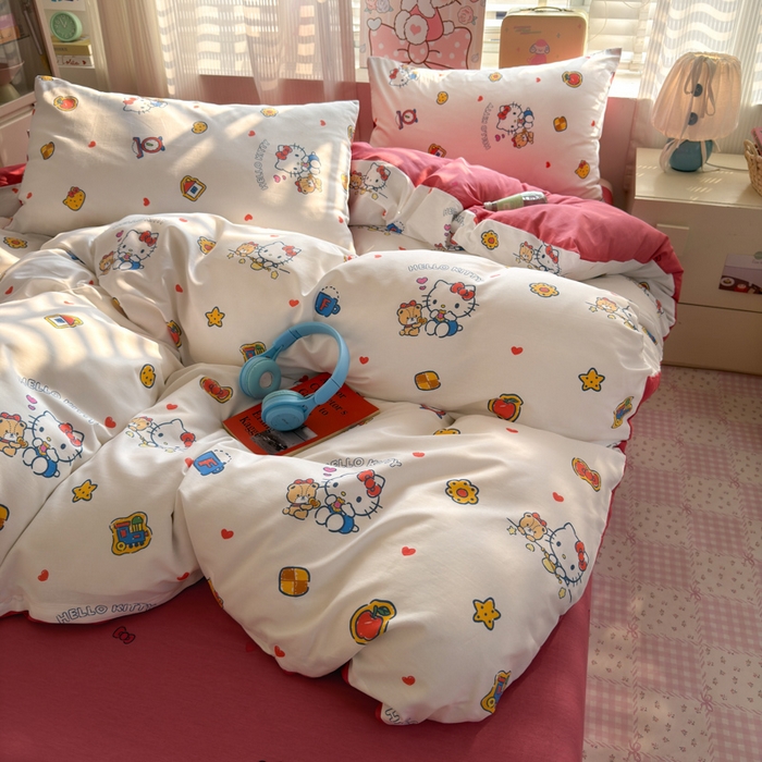 91家纺网 家纺一手货源 找家纺 曼之夏 2026新款全棉三丽鸥正版授权卡通四件套 凯蒂果果