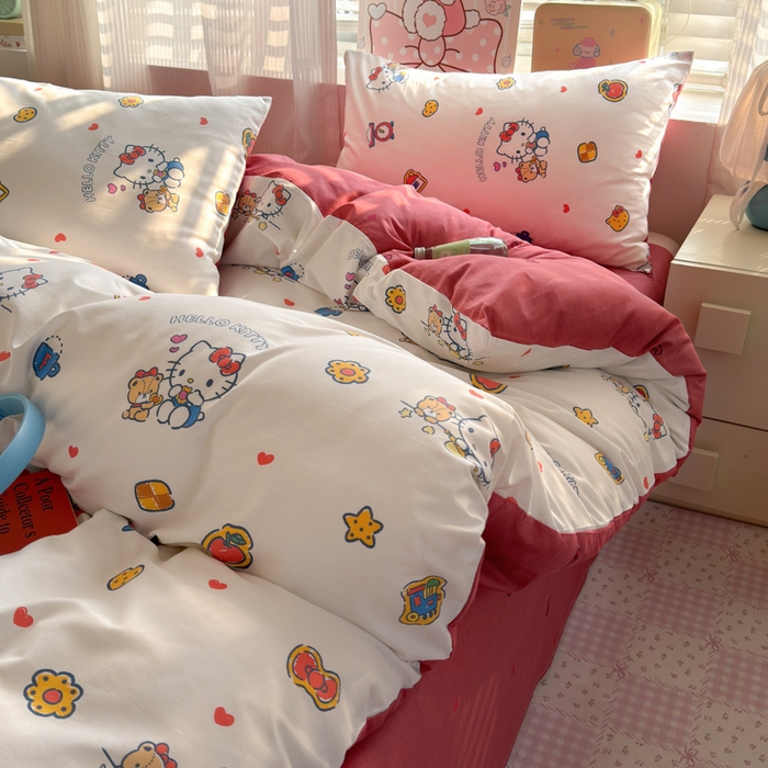 91家纺网 家纺一手货源 找家纺 曼之夏 2026新款全棉三丽鸥正版授权卡通四件套 凯蒂果果