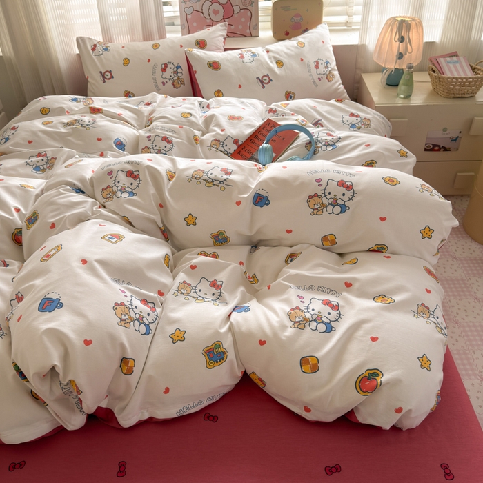 91家纺网 家纺一手货源 找家纺 曼之夏 2026新款全棉三丽鸥正版授权卡通四件套 凯蒂果果