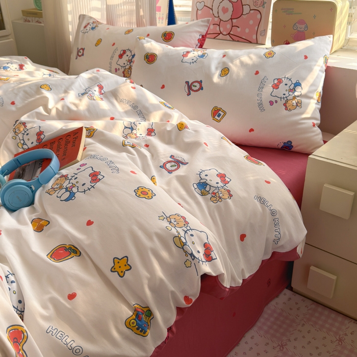 91家纺网 家纺一手货源 找家纺 曼之夏 2026新款全棉三丽鸥正版授权卡通四件套 凯蒂果果