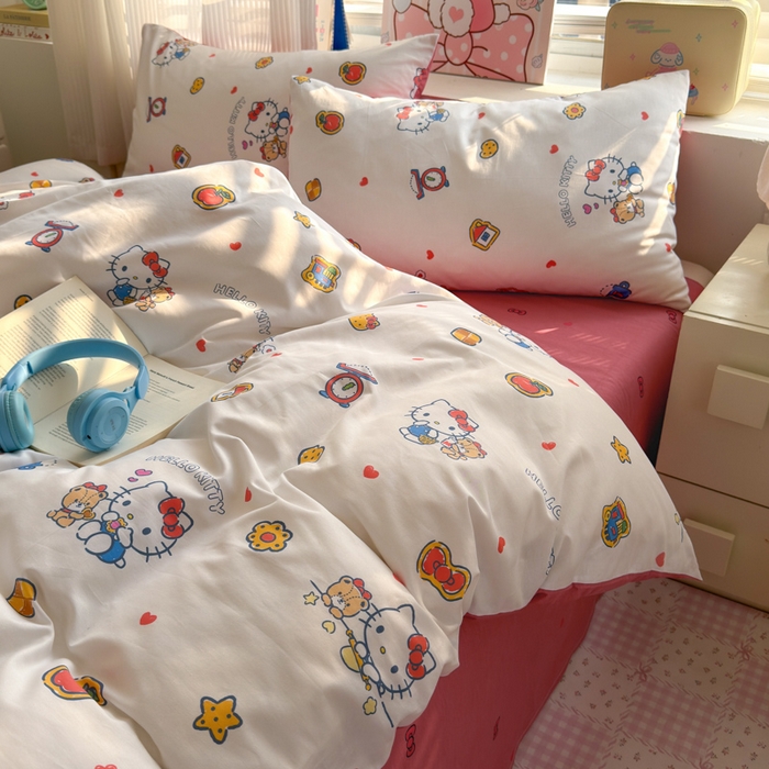 91家纺网 家纺一手货源 找家纺 曼之夏 2026新款全棉三丽鸥正版授权卡通四件套 凯蒂果果