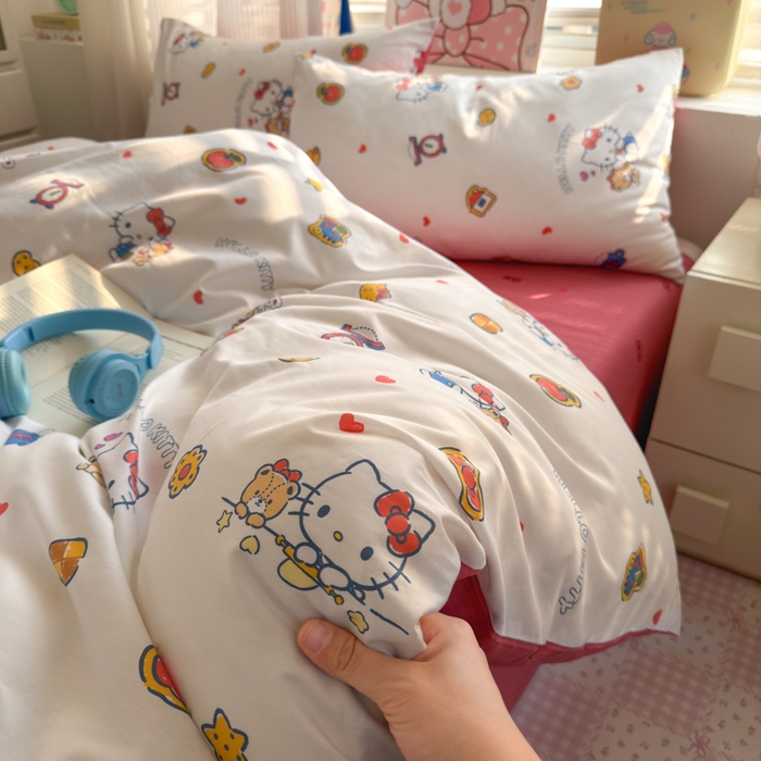 91家纺网 家纺一手货源 找家纺 曼之夏 2026新款全棉三丽鸥正版授权卡通四件套 凯蒂果果