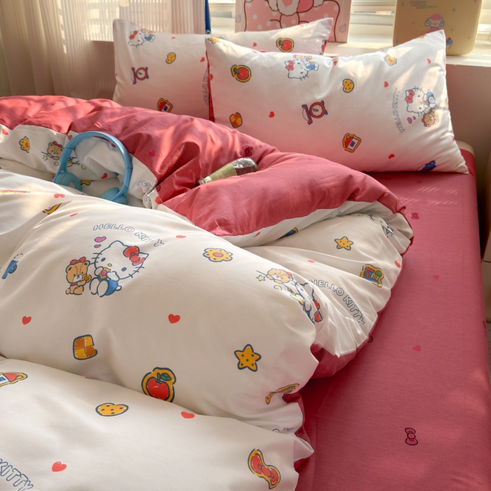 91家纺网 家纺一手货源 找家纺 曼之夏 2026新款全棉三丽鸥正版授权卡通四件套 凯蒂果果