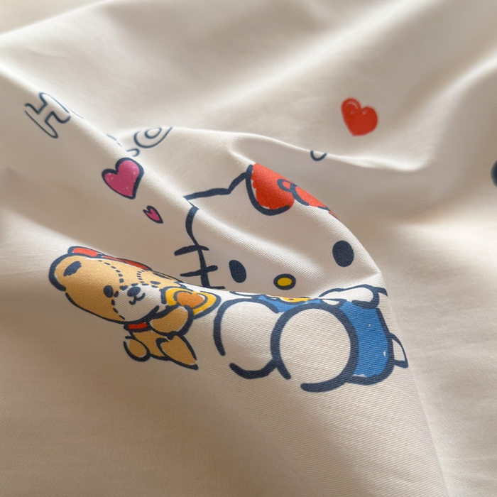 91家纺网 家纺一手货源 找家纺 曼之夏 2026新款全棉三丽鸥正版授权卡通四件套 凯蒂果果