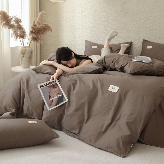 91家纺网 家纺一手货源 找家纺 眠博士 2026新款轻奢简约全棉40支拼色四件套 全棉拼色-春泥色