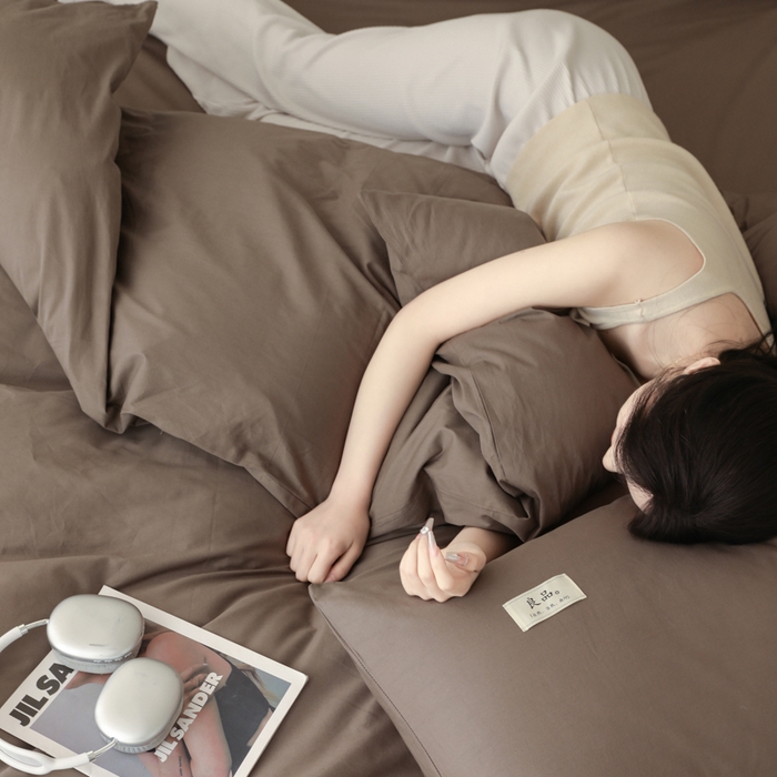 91家纺网 家纺一手货源 找家纺 眠博士 2026新款轻奢简约全棉40支拼色四件套 全棉拼色-春泥色