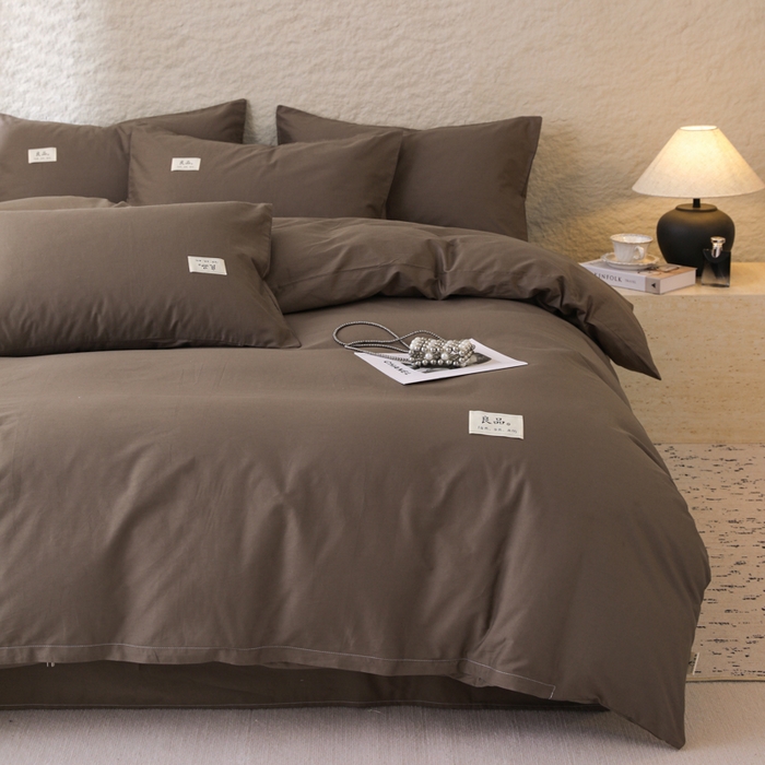 91家纺网 家纺一手货源 找家纺 眠博士 2026新款轻奢简约全棉40支拼色四件套 全棉拼色-春泥色