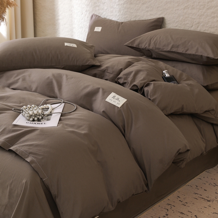 91家纺网 家纺一手货源 找家纺 眠博士 2026新款轻奢简约全棉40支拼色四件套 全棉拼色-春泥色