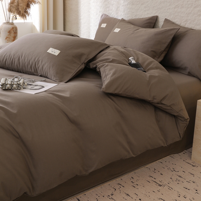 91家纺网 家纺一手货源 找家纺 眠博士 2026新款轻奢简约全棉40支拼色四件套 全棉拼色-春泥色