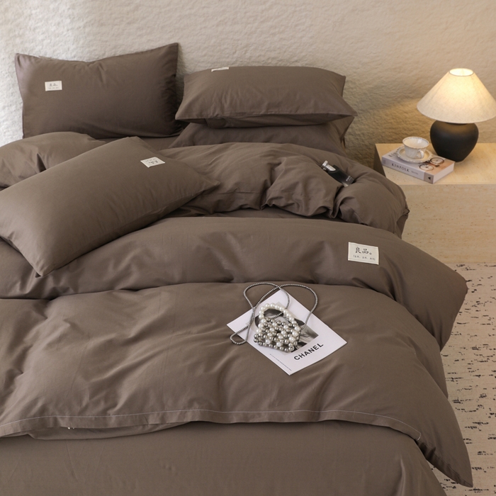 91家纺网 家纺一手货源 找家纺 眠博士 2026新款轻奢简约全棉40支拼色四件套 全棉拼色-春泥色