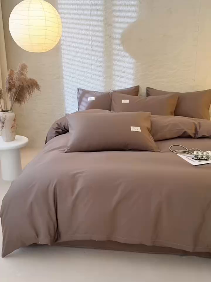 91家纺网 家纺一手货源 找家纺 眠博士 2026新款轻奢简约全棉40支拼色四件套 全棉拼色-春泥色
