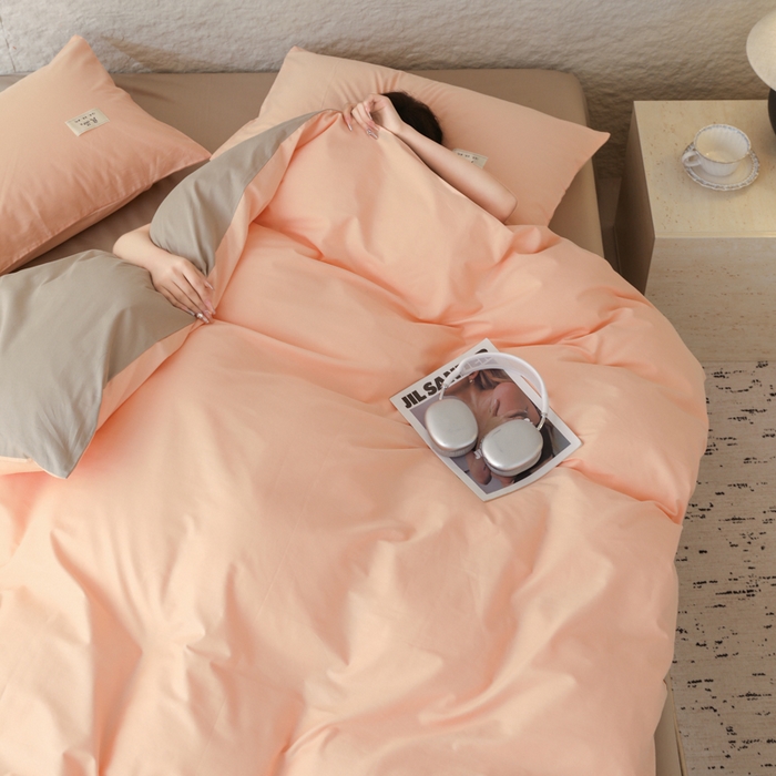 91家纺网 家纺一手货源 找家纺 眠博士 2026新款轻奢简约全棉40支拼色四件套 全棉拼色-橘色+杏色