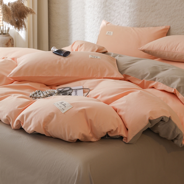 91家纺网 家纺一手货源 找家纺 眠博士 2026新款轻奢简约全棉40支拼色四件套 全棉拼色-橘色+杏色